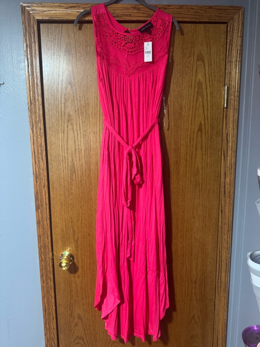 Maurices Hot Pink Crochet Yoke Maxi Dress